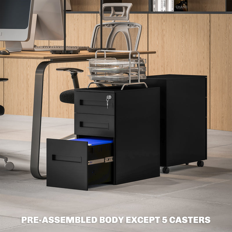 Black Metal Mobile File Cabinet with Lockable Drawers and Wheels for Home Office by Vinsetto