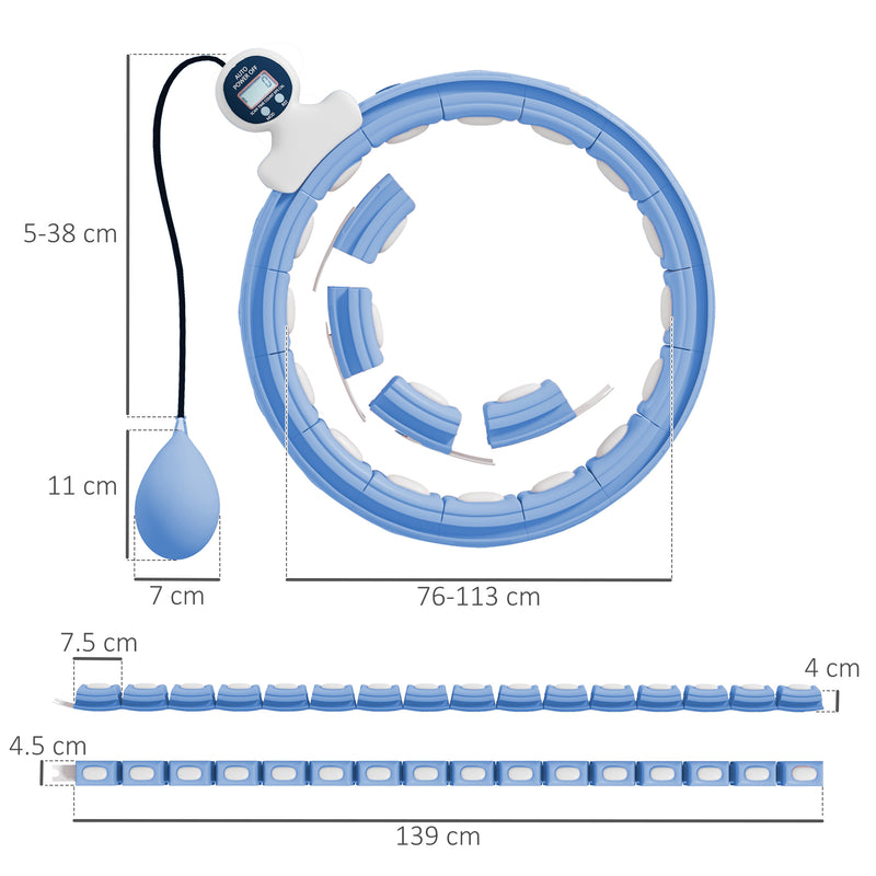 Smart Weighted Hula Hoop Light Blue With 16 Detachable Knots And Digital Calorie Counter AOSOM