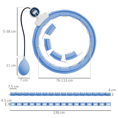 Smart Weighted Hula Hoop Light Blue With 16 Detachable Knots And Digital Calorie Counter AOSOM