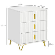 White and Gold Chest of 3 Drawers Elegant Bedroom Storage by HOMCOM