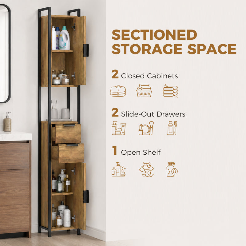 Slim Bathroom Storage Cabinet for Small Spaces with Adjustable Shelves Brown Black