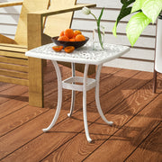 Outdoor Coffee Table with Parasol Hole for Garden or Patio Use Cast Aluminium White Outsunny