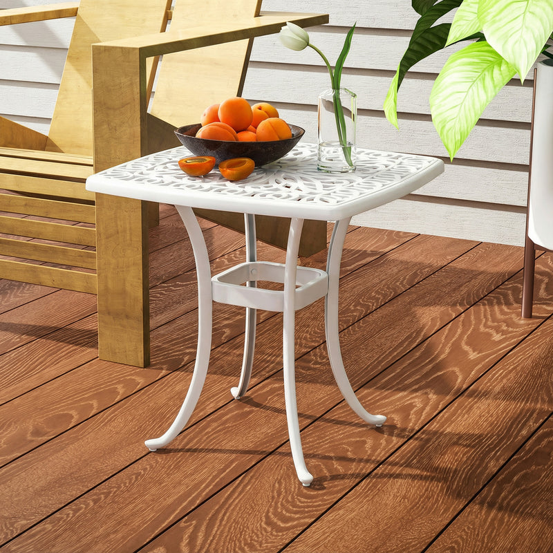 Outdoor Coffee Table with Parasol Hole for Garden or Patio Use Cast Aluminium White Outsunny