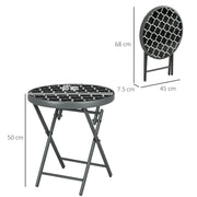 Round Folding Garden Side Table with Marble Effect Glass Top for Patio or Balcony Use