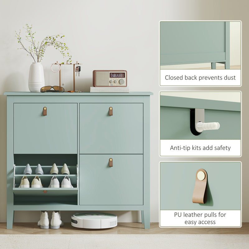 Green Modern 4 Drawer Shoe Cabinet with Ample Storage for Hallways by HOMCOM