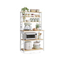 Rustic bakers rack with power outlet, full front view in kitchen