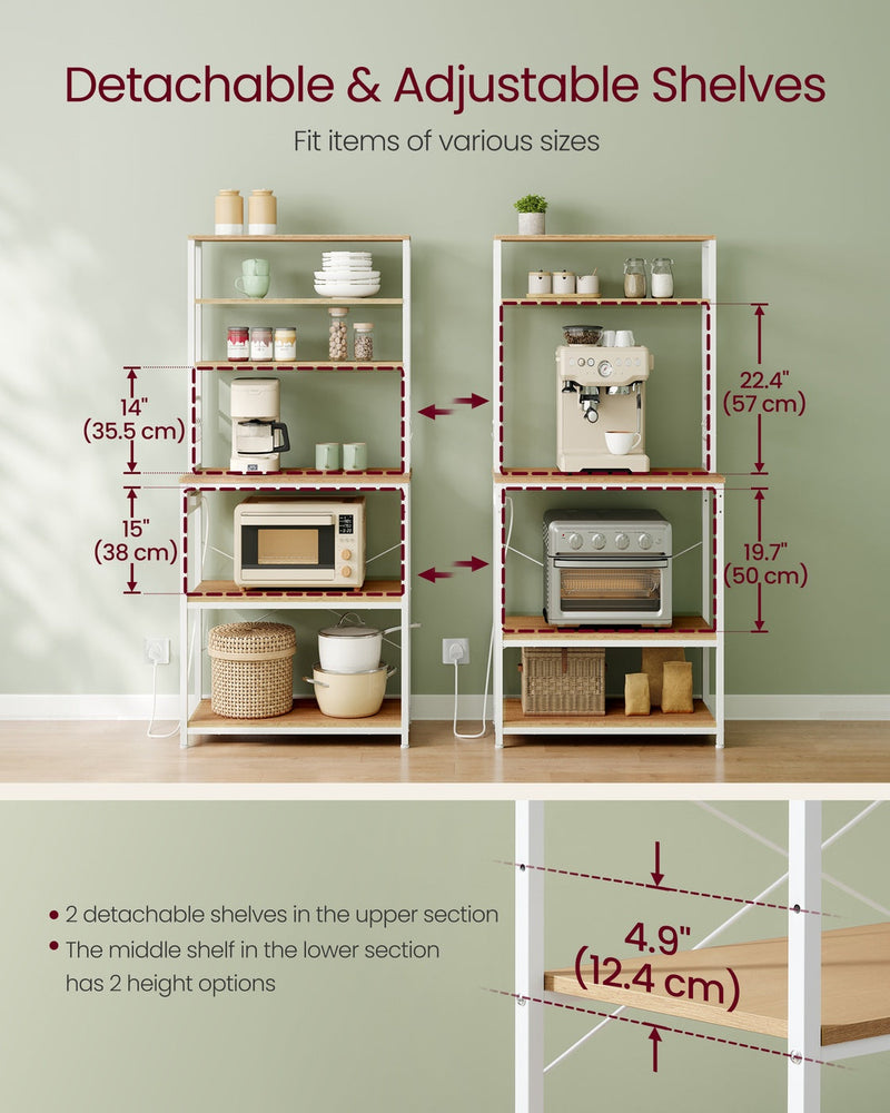 Close-up of wood-tone shelf material and black frame joint