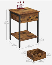 Dimension diagram showing the bedside table measuring 40 x 40 x 55 cm