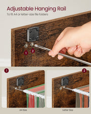 Close-up of the adjustable hanging rail set for A4 size and letter size file folders