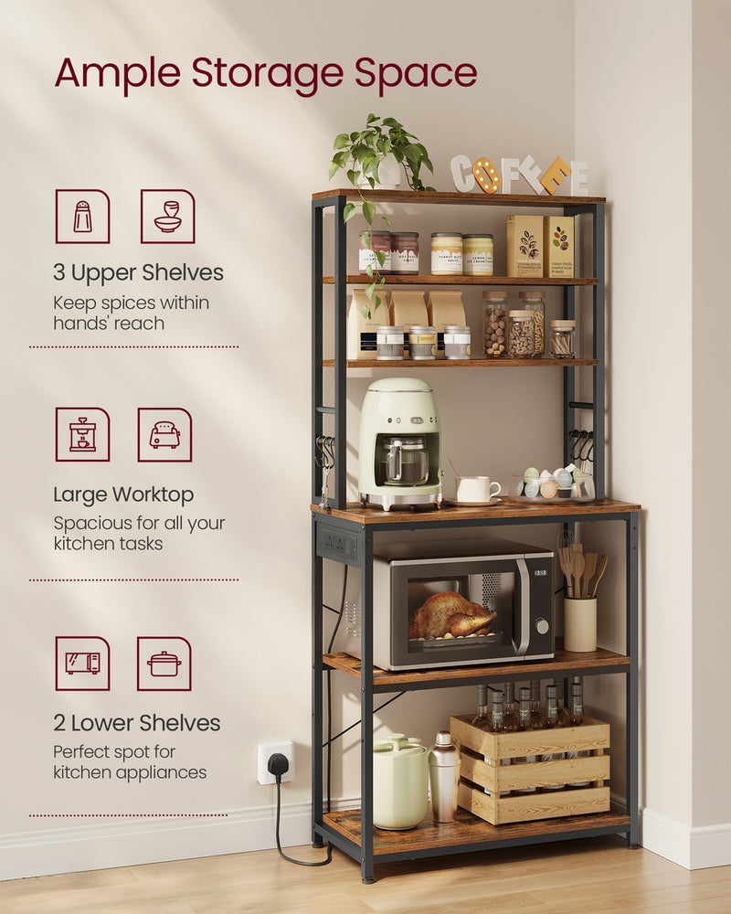 Side view of the baker's rack showing shelf depth and steel frame