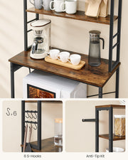 Baker's rack styled in a kitchen as a coffee bar