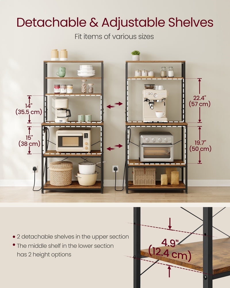 Adjustable feet on the base of the kitchen baker's rack