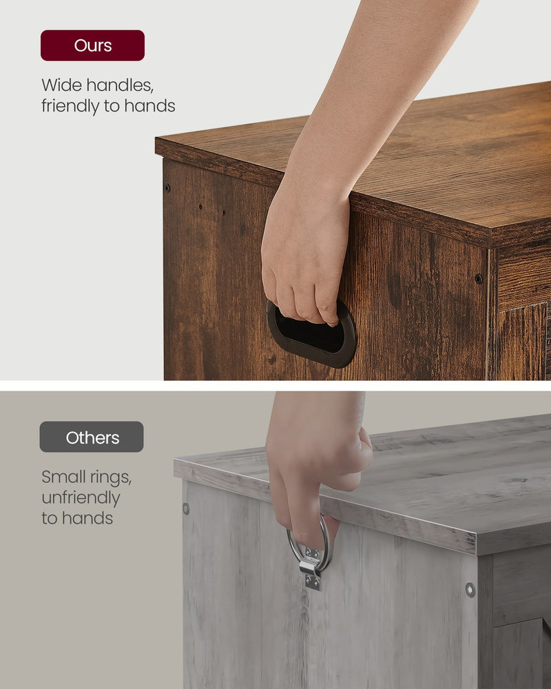 Rustic brown storage chest shown from the front against a plain background