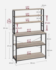Dimensions diagram of the rustic kitchen storage rack, 90 x 40 x 167 cm