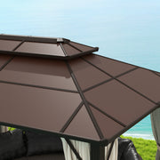 3 x 4m Beige Hardtop Gazebo with UPF30+ Polycarbonate Roof and Mosquito Netting by Outsunny