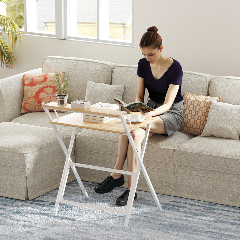 Natural Wood Folding Computer Desk with Monitor Shelf 70 cm Space Saving Design by Homcom