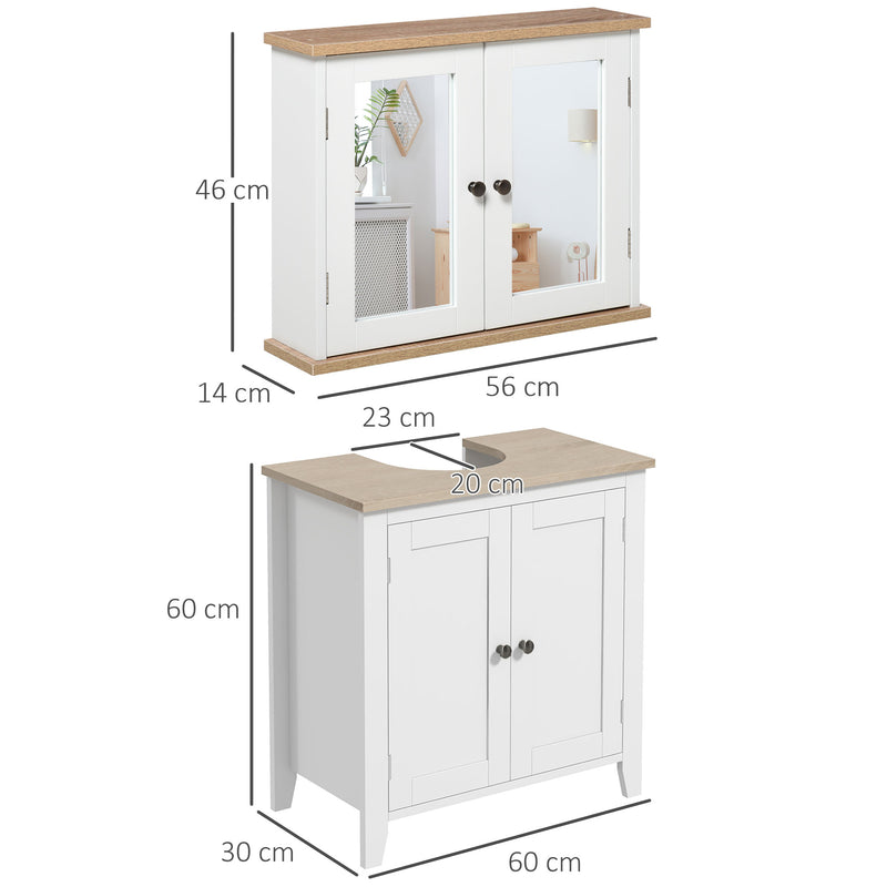 White Bathroom Furniture Set with Mirror Cabinet and Sink Storage by kleankin