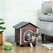 Insulated Outdoor Cat House With Waterproof Roof And Raised Base For Winter Comfort Red Brown