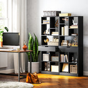Tall Freestanding Bookshelf with Drawer for Home Office or Bedroom Storage Black