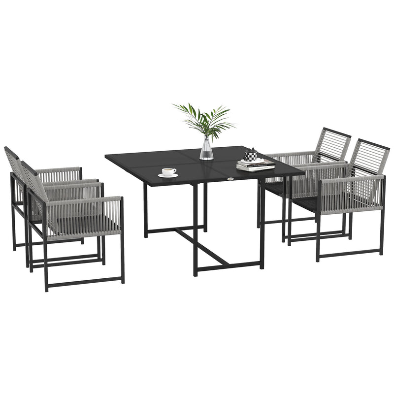 Five Piece Metal Patio Dining Set with Folding Back Chairs Light Grey by Outsunny