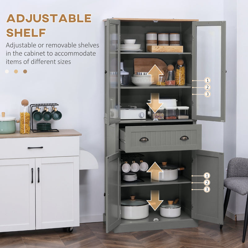 Tall Freestanding Kitchen Pantry Cupboard With Drawer And Adjustable Shelves Grey