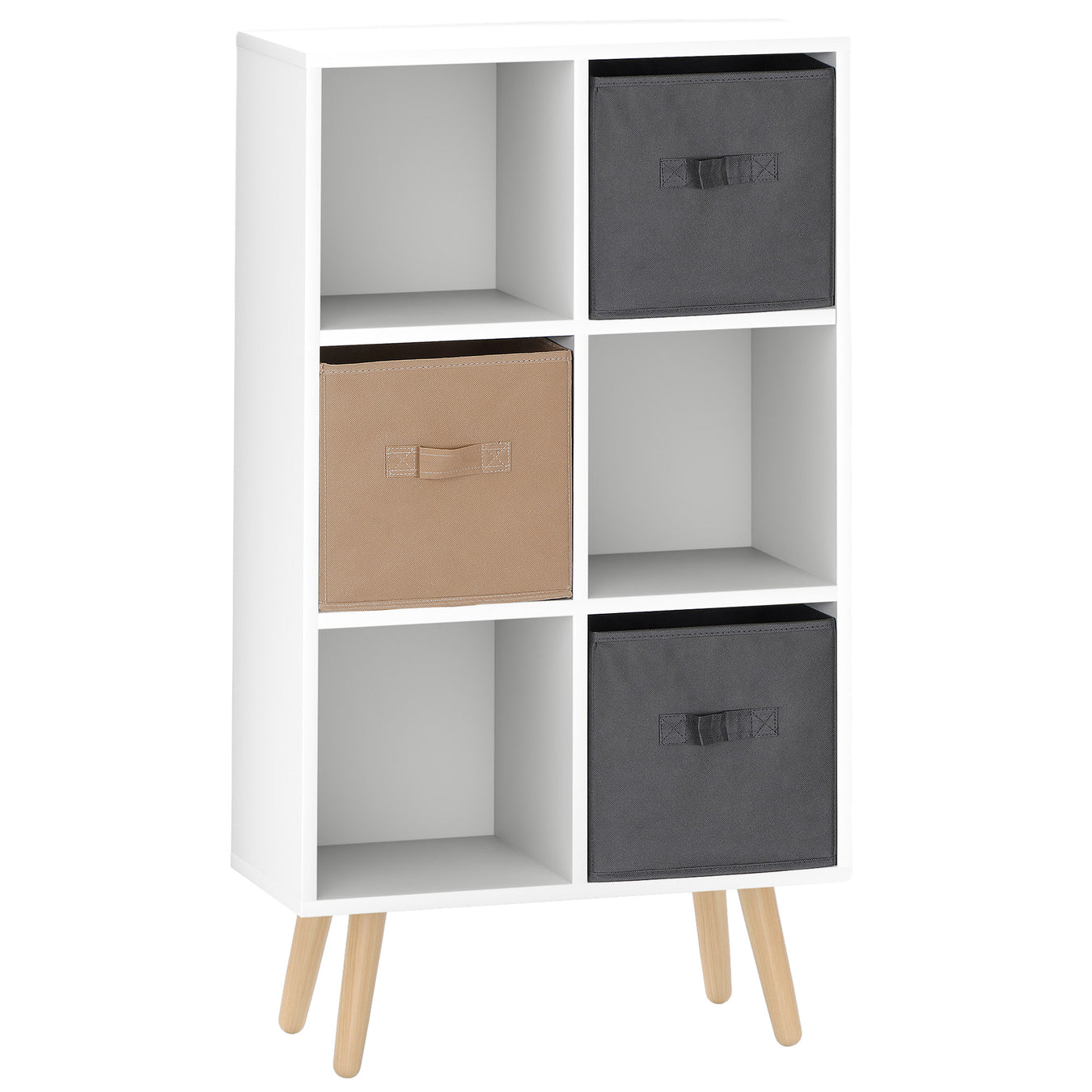 White Freestanding 6 Cube Storage Unit with 3 Fabric Drawers and Handles by HOMCOM