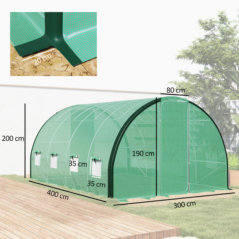 Large Polytunnel Greenhouse with Windows and Doors 4x3m by Outsunny
