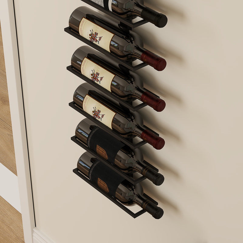 10 Tier Wall Mounted Wine Rack Steel Holds 10 Bottles for Kitchen Dining Room Home Bar Black by HOMCOM
