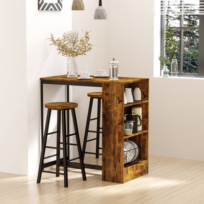 3 Piece Industrial Bar Table and Stool Set with Storage Shelf for Kitchen Use Grey