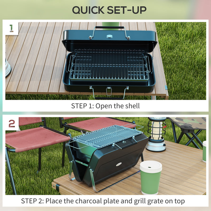 Portable Black Metal BBQ Grill For Outdoor Cooking With Durable Compact Design