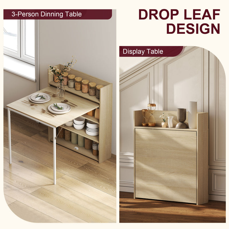 Extendable Dining Table with Storage Shelves for Small Spaces Oak and White AOSOM