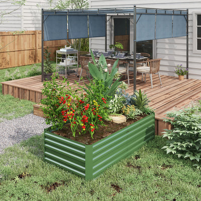 Green Galvanised Steel Raised Garden Bed With Reinforced Frame For Outdoor Planting