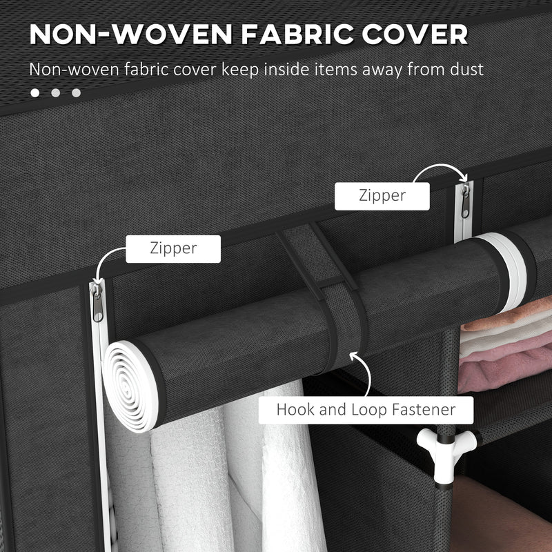 Black Fabric Portable Wardrobe with 8 Shelves and 2 Hanging Rods by HOMCOM