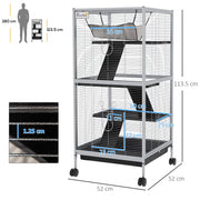 Small Animal Cage with Wheels and Platforms for Indoor Use, Light Grey