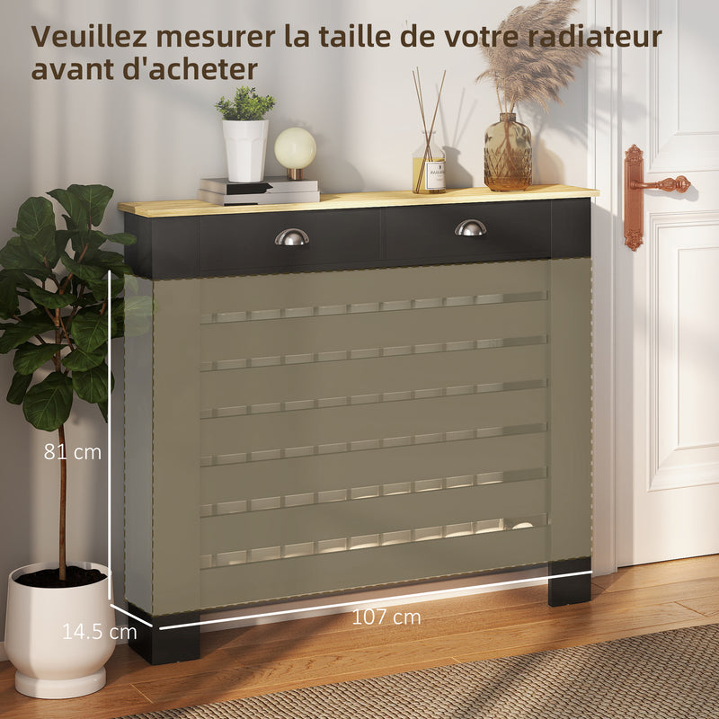 Radiator Cover with Drawer for Hallway Safety and Storage Slim Slatted Black Wood Effect Homcom