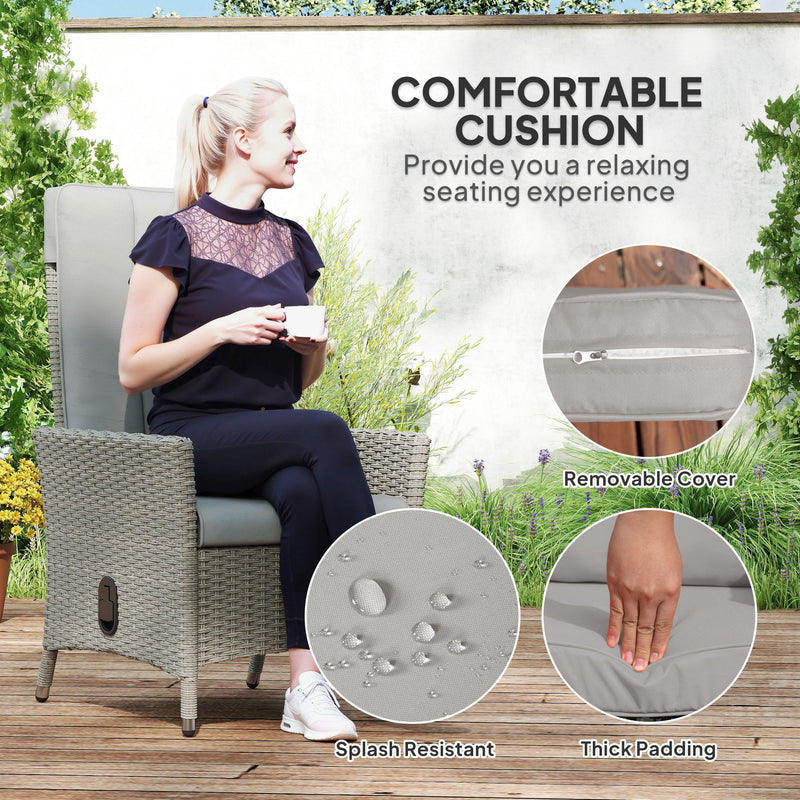 Grey Rattan Garden Recliner Chair With Adjustable Backrest and Cushion by Outsunny