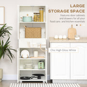 Freestanding 4 Door Kitchen Cabinet with Adjustable Shelves and Drawers for Storage White