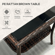 Brown Rattan Two Tier Square Coffee Table With Storage Shelf For Garden Patio Use
