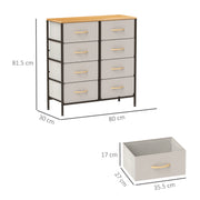 Cream White 8 Drawer Fabric Chest of Drawers with Wooden Top for Bedroom and Nursery by HOMCOM