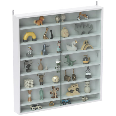 White 7 Tier Wall Display Cabinet with Glass Doors and Adjustable Shelves by HOMCOM