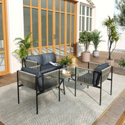 Grey 4 Seater Rattan Garden Furniture Set with Cushions and Glass Table by Outsunny