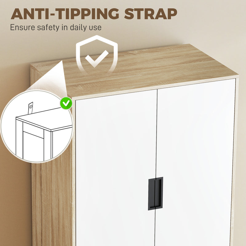 Double Wardrobe with Drawers for Small Bedrooms Slim Storage Oak and White