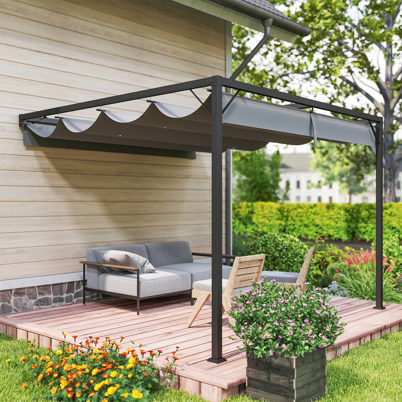 Grey 3 x 3m Outdoor Pergola with Retractable Canopy for Garden or Patio by Outsunny