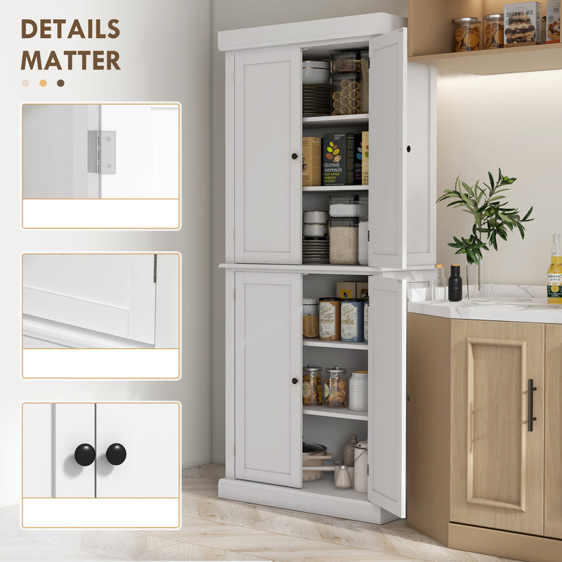 Freestanding Kitchen Storage Cupboard with Adjustable Shelves and 6 Tiers, White