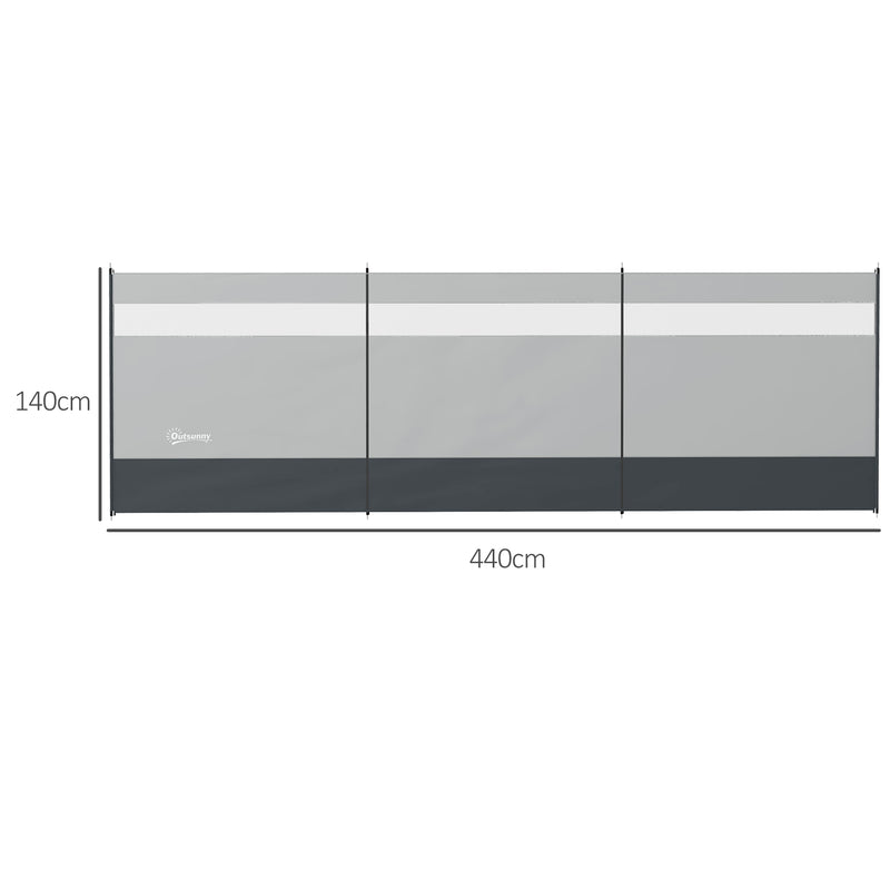 Camping Windbreak with Clear Windows and Steel Poles for Beach or Caravan Grey AOSOM