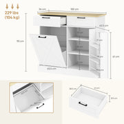 Kitchen Sideboard with Hidden Tilt Out Rubbish Bin and Storage Drawers White AOSOM
