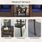 Brown Rattan Two Tier Square Coffee Table With Storage Shelf For Garden Patio Use