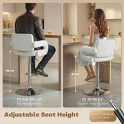 Adjustable Bar Stools with Padded Armrests for Kitchen Island or Breakfast Bar Set of 2 White AOSOM