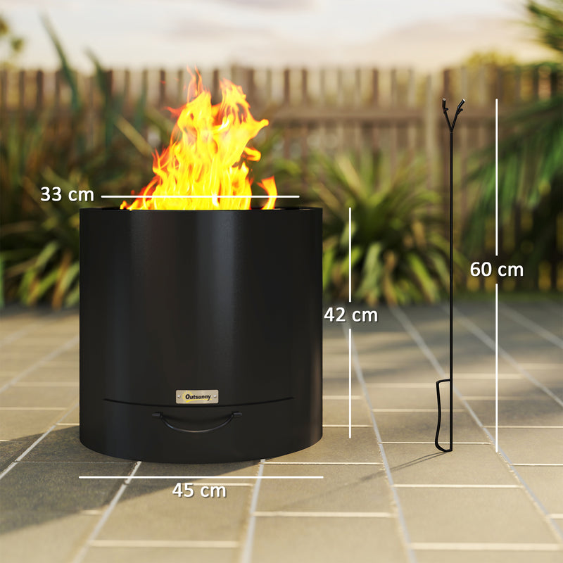 Black Metal Wood Burning Fire Pit with Poker for Garden and Patio Heating by Outsunny