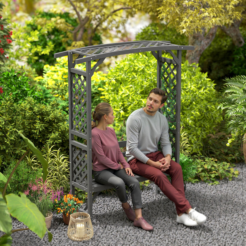 Grey Wooden Garden Arbour Bench with Seat for Climbing Plants and Vines